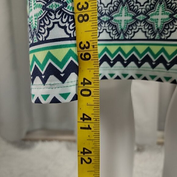 Kim Rogers Women's Green White, Patterned Sheath Mid Sleeve Midi Dress Size L - Picture 6 of 10